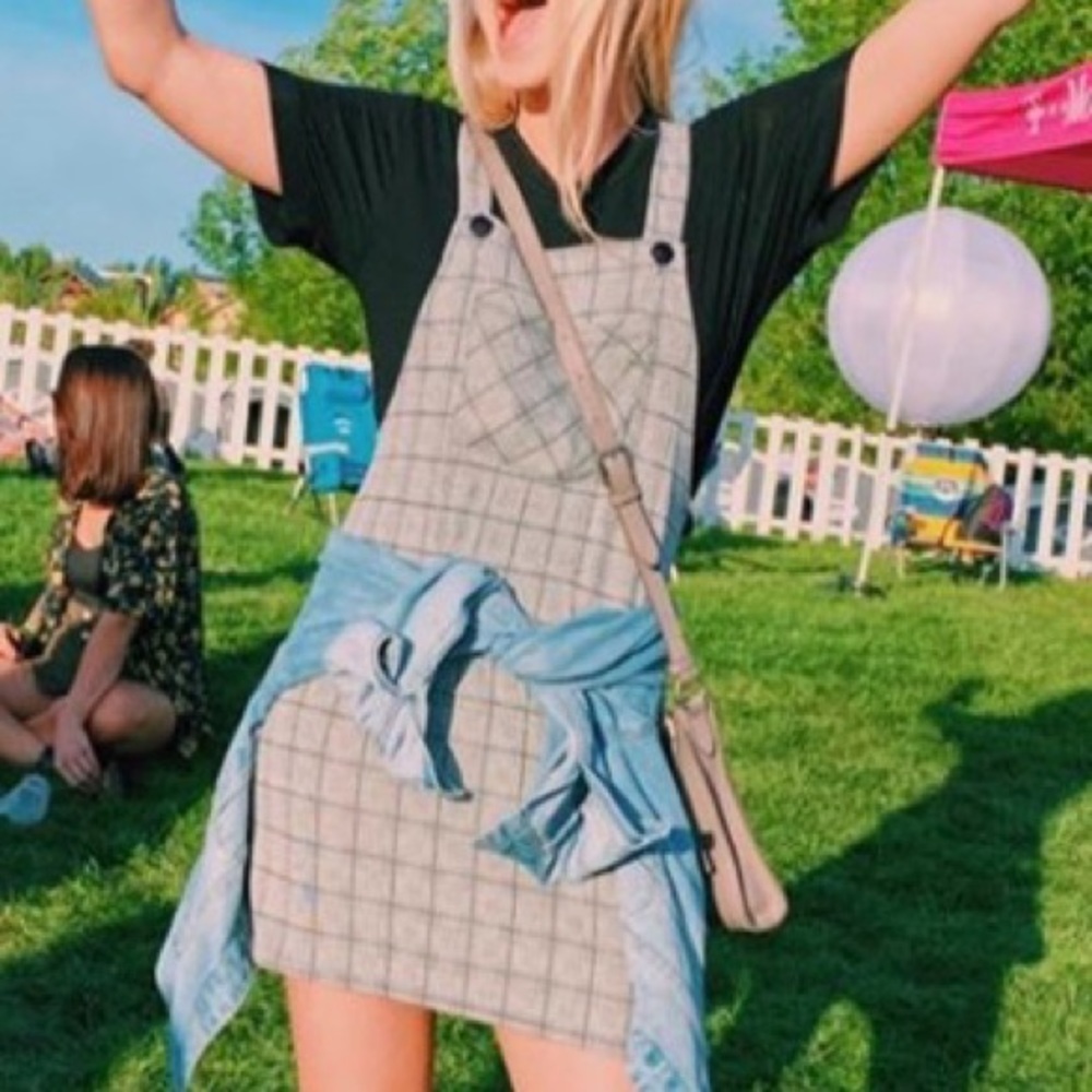 SOLD Plaid black overall dress